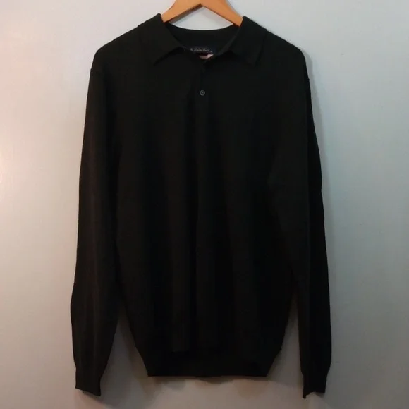 Brooks Brothers Green Fine Italian Merino Wool Long Sleeve Polo Shirt  (Large) - Picture 8 of 11